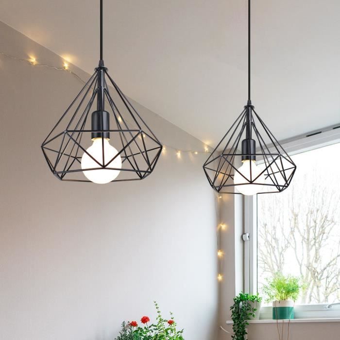 Yote Lot de 2 Lustre Suspension Industrielle Plafonnier en Métal pour Salle à Manger Salon