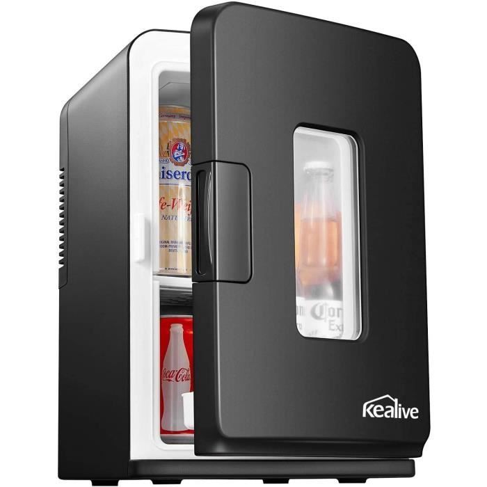 Mini Frigo de Chambre 15L, Mini Réfrigérateur Silencieux 12V/220V avec Fonction Chaud/Froid et Max/Eco, Glacière Électrique Portable