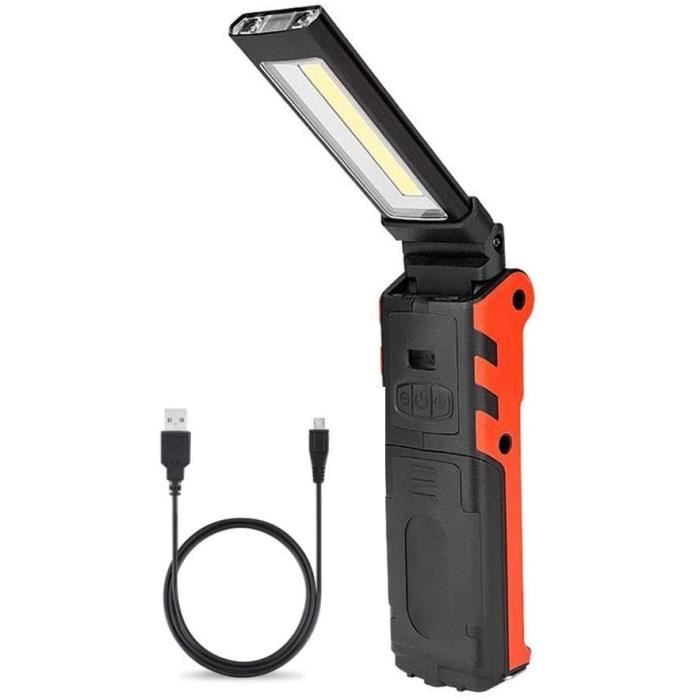 Lampe de travail USB Lampe de poche LED COBTorche Lampe atelier rechargeable pliable Lampe inspection portable avec Base magnétiqu