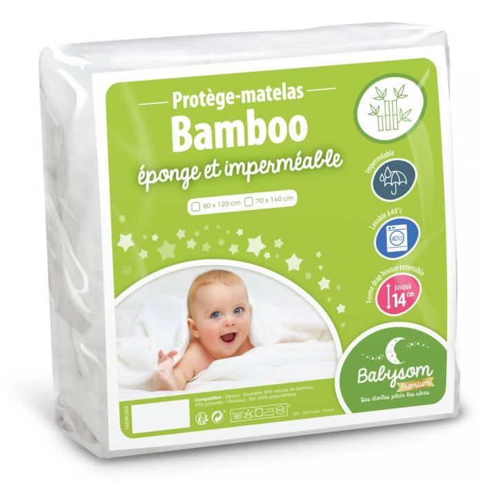 Babysom - Protège Matelas Bébé Bamboo - 70x140 cm | Alèse imperméable | Bouclette Éponge | Viscose Douce et Respirante | Oeko-Tex®