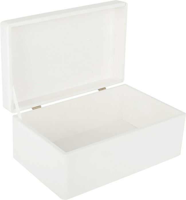 Creative Deco Grande Boite de Rangement en Bois à Décorer Blanc | 30x20x14 cm | Naturel avec Couvercle | Boîte Caisse Malle Outil