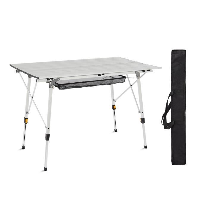 Table de Camping, Pique Nique, Portable,Ajustable en Hauteur, Pliante, Argent - Mondeer