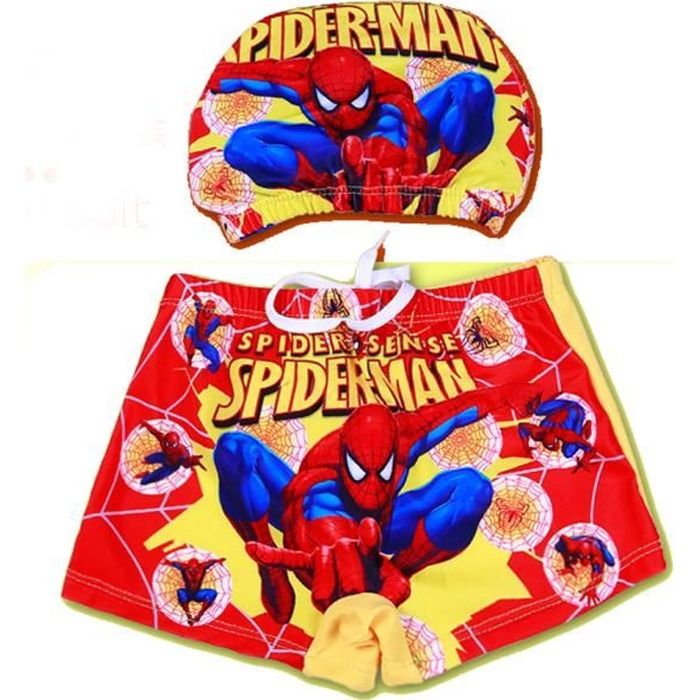 Short de bain speiderman - Maillot de Bain garçon avec bonnet - boxer de piscine enfant