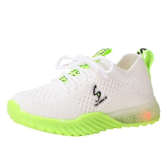 Tonsee® Enfants enfant bébé filles garçons lettre Led lumineux Sport course baskets chaussures décontractées maille blanc