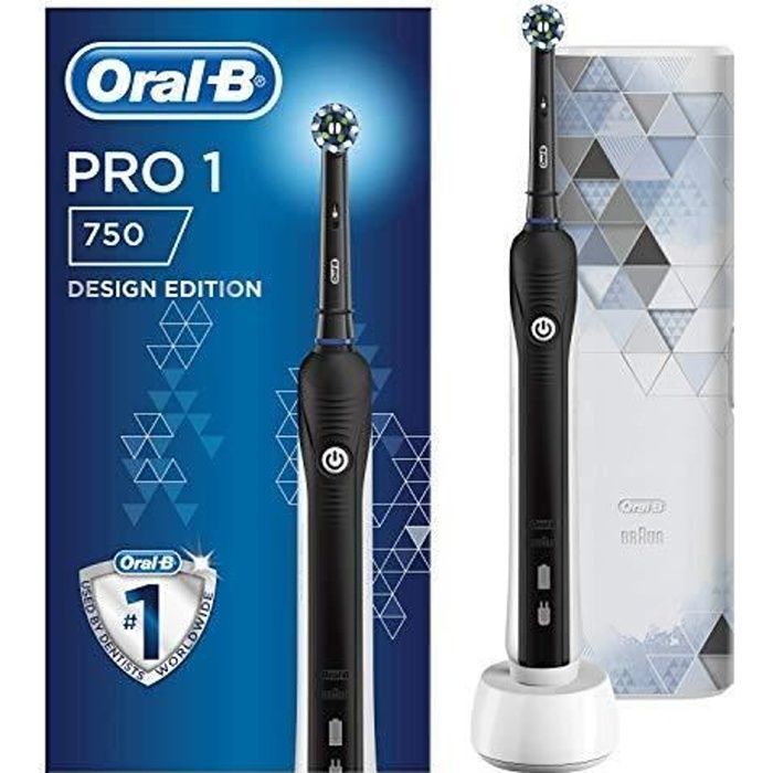 Oral B Pro 1 750 Brosse À Dents Électrique Rechargeable, 1 Brossette, 1 Étui De Voyage Offert