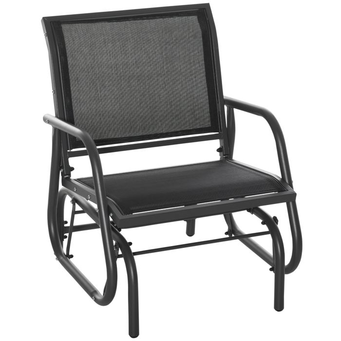 Fauteuil à bascule de jardin rocking chair design contemporain acier textilène noir 75x66x85cm Noir