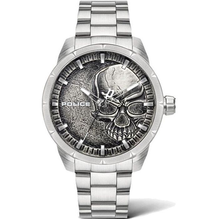 Montre homme de la police PL.15715JS-78M collection Neist acier inoxydable plaqué embossé sphère crâne