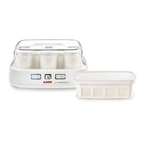 Seb YG500100 Yaourtière Duetto 8 Pots de Yaourt Inclus Fromage Blanc Programmable Écran LCD Minuteur 30W Blanc - - SEB