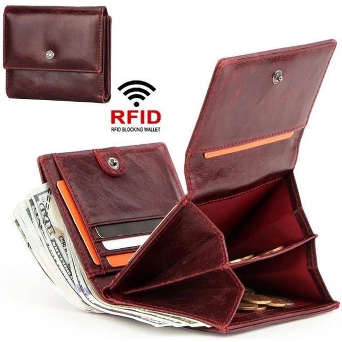 RFID Antivol Portefeuille Femme en Cuir Porte Monnaie avec Poche à Monnaie/Porte-Carte,RFID Protection:protège Cartes Contre fraude