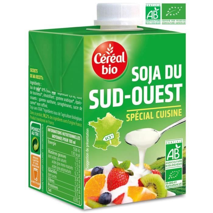 CEREAL BIO Crème de soja du Sud Ouest cuisiné Bio - 3x 20 cl