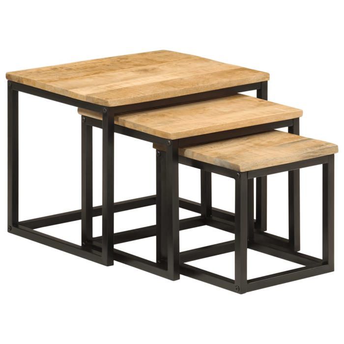 vidaXL Tables Basses Gigognes 3 pcs Tables dAppoint Empilables Meubles de Chambre à Coucher Salon Bois Massif de 358569