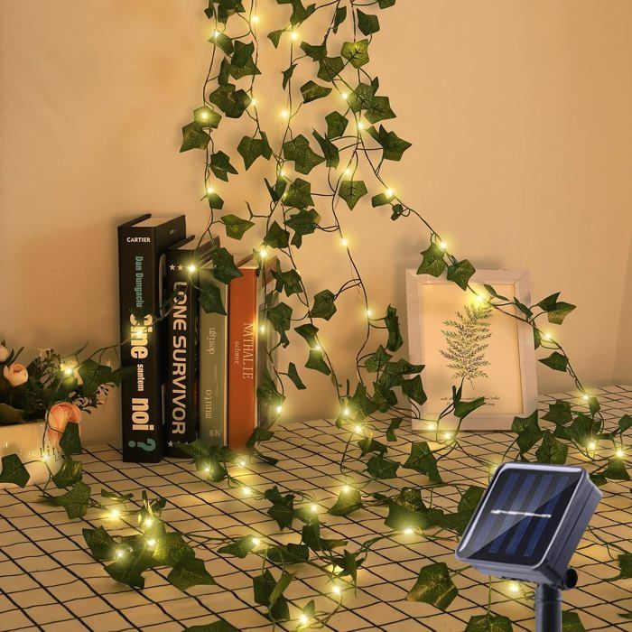 Guirlande Lumineuse Solaire Extérieure 12 M – 120 LEDs Lierre Artificiel, 8 Modes, étanche IP65, Automatique - 12