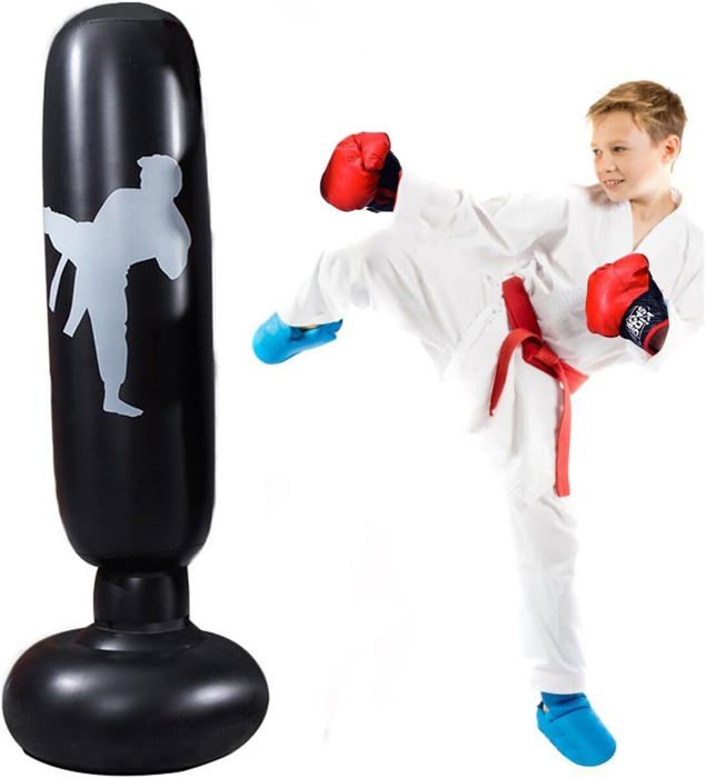 Sac De Frappe Enfant PlayPulse 160cm Avec Gants - Punching Ball Gonflable + Pompe - 3-12 Ans