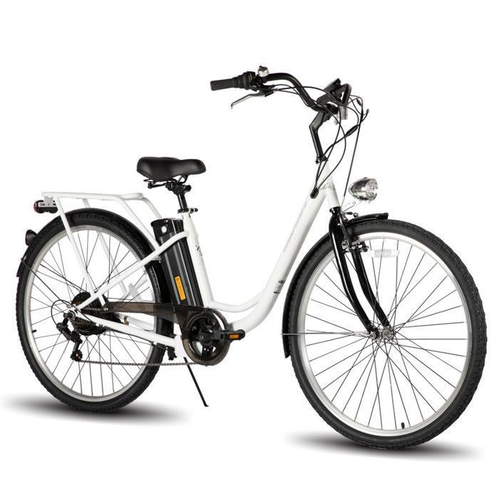 HILAND Vélo électrique 28 pouces, vélo de ville 700c pour hommes et femmes, moteur 250 watts, batterie 36V 10.4Ah, 7 vitesses,blanc