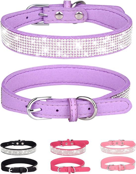Meilleurs prix pour Collier pour chien pour petits chiens colliers réglables en cuir et daim pour chienCollier de chat noir pour chien(Sviolet)
