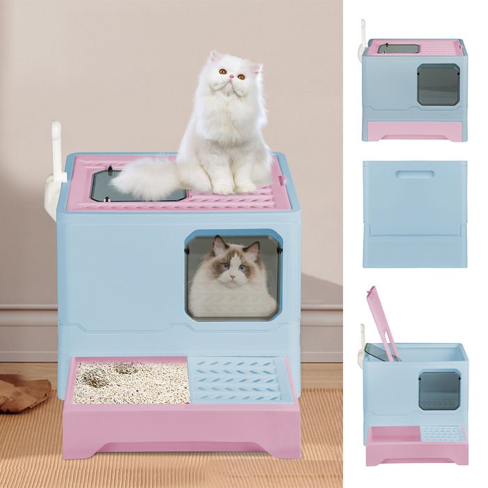 Meilleurs prix pour B.LIVEM BAC À LITIÈRE FERMÉ DE GRANDE CAPACITÉ, MAISON POUR CHAT, PELLE GRATUITE, PLIABLE ET AMOVIBLE, ROSE + BLEU