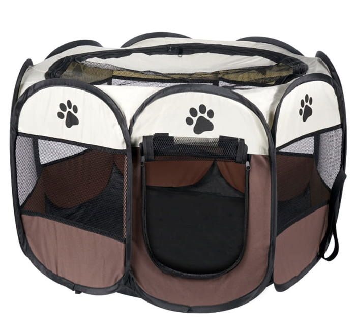 Parc pliable en tissu conçu en forme d’octogone destiné aux chiens chiots chats et petits animaux. 74X74X46