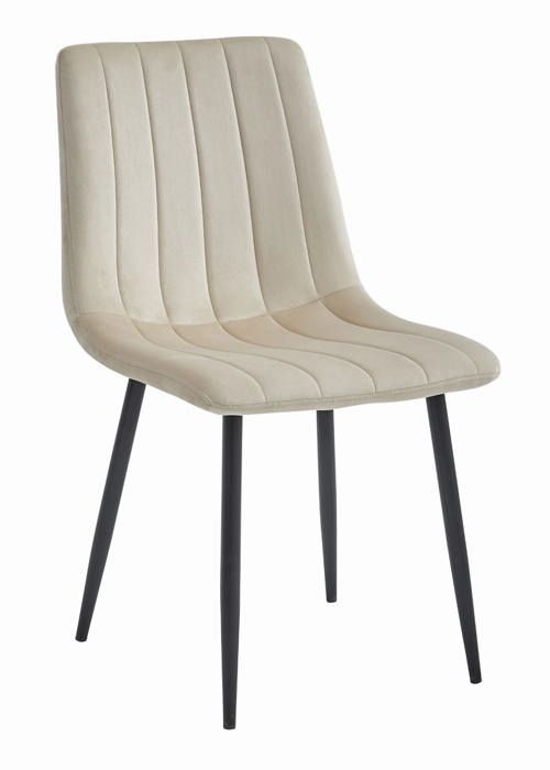 Chaise en velours LAVA - salle à manger chambre cuisine style rétro pieds métal noir BLANC CASSÉ