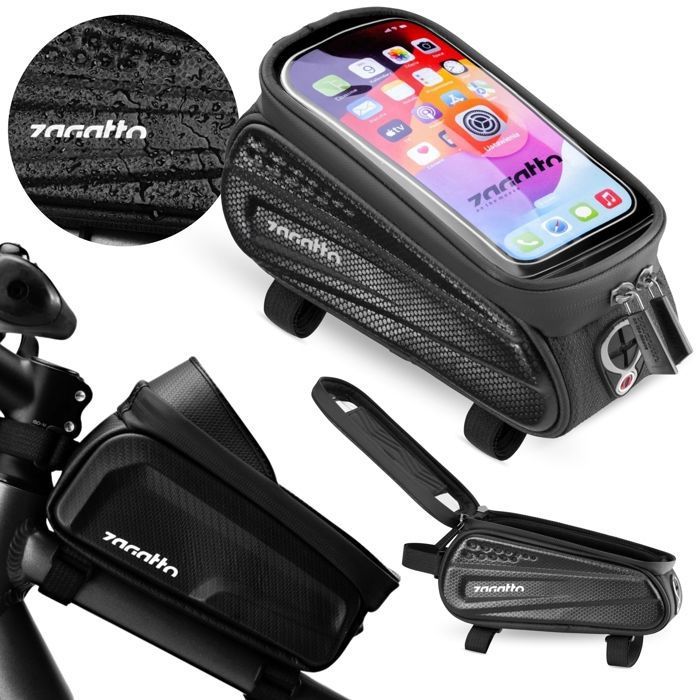 Zagatto Sacoche de vélo noire SUR CADRE sac de vélo pochette IMPERMÉABLE 13x23x10cm