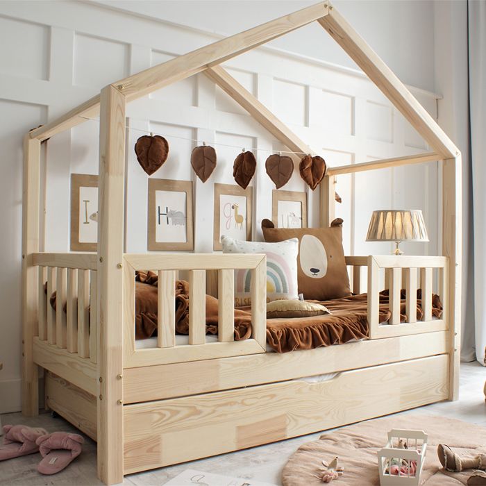Lit cabane avec tiroir Petits-meubles - Roxane - 199 x 99 x 160cm - Bois naturel Lit cabane avec tiroir Petits-meubles - Roxane - 199 x 99 x 160cm - Bois naturel