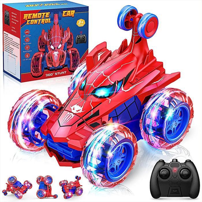 Voiture Télécommandée Enfant – RC Tout Terrain 4WD, Rotation 360°, Lumières LED, Cascadeuse, Cadeau Noël Pour Garçons Et Filles 3-10 Ans