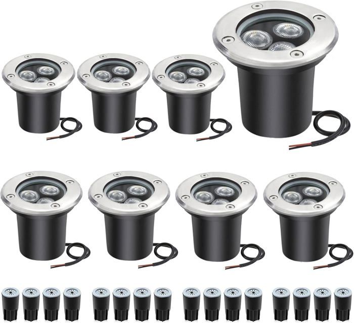 Spots LED encastrés au sol blanc chaud IP67 DC 24 V éclairage dextérieur pour allée marche jardin (8 pièces)