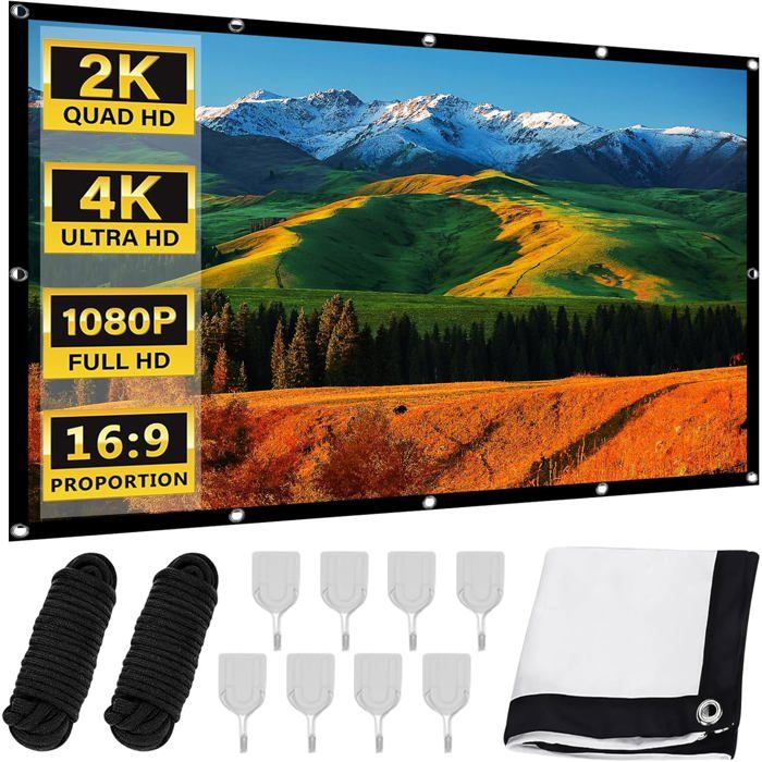 Écran De Projection Portable 100 Pouces (format 16:9) - Double Face Anti-plis, Pliable, Pour Vidéoprojecteur Maison, Fête, Jardin, Camping - 12