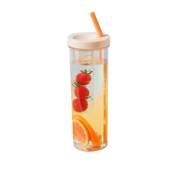 SURENHAP Bouteille deau en plastique de 700 ml Bouteille deau en plastique transparente de tasse de paille art tasse Jaune pâle