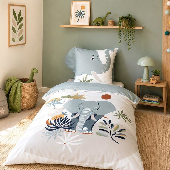 Parure de lit - CÔTÉ DÉCO - Élément éléphant - 140x200 cm - Microfibre - Enfant