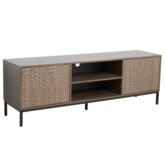 Meuble TV rectangulaire 2 portes L160 cm bois foncé Ketry - Oviala Meuble TV rectangulaire 2 portes L160 cm bois foncé Ketry - Oviala