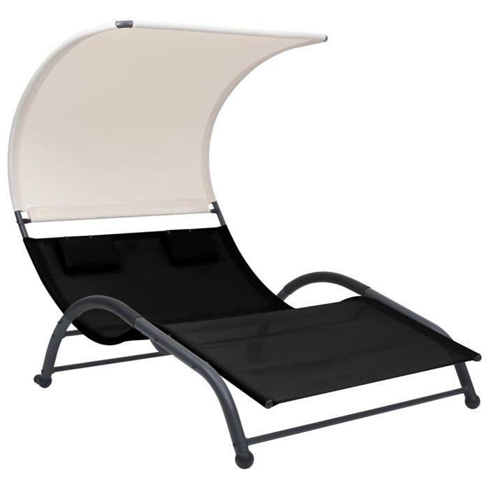 71265& Bain de soleil double avec auvent textilène noir - L190 x P137 x H158 cm