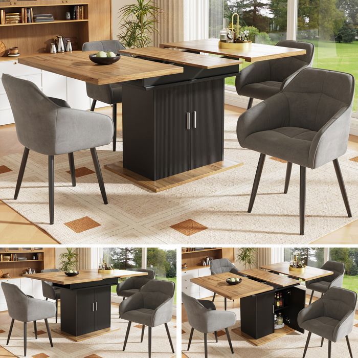 Table à manger extensible table télescopique avec rangement encombrante avec 3 niveaux de rangement(110-140×70x76cm)