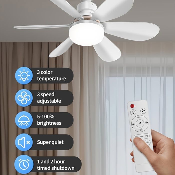 Ventilateur de plafond intelligent avec lumière 3 vitesses réglables LED 3 couleurs Blanc de 40W hauteur VEN VENTILATEUR DE PLAFOND - Hanlin