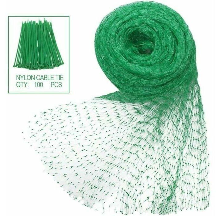 Filet de protection filet anti oiseaux polyéthyène avec 100 câble de nylon pour protection jardin et potager étang 4m x 10m
