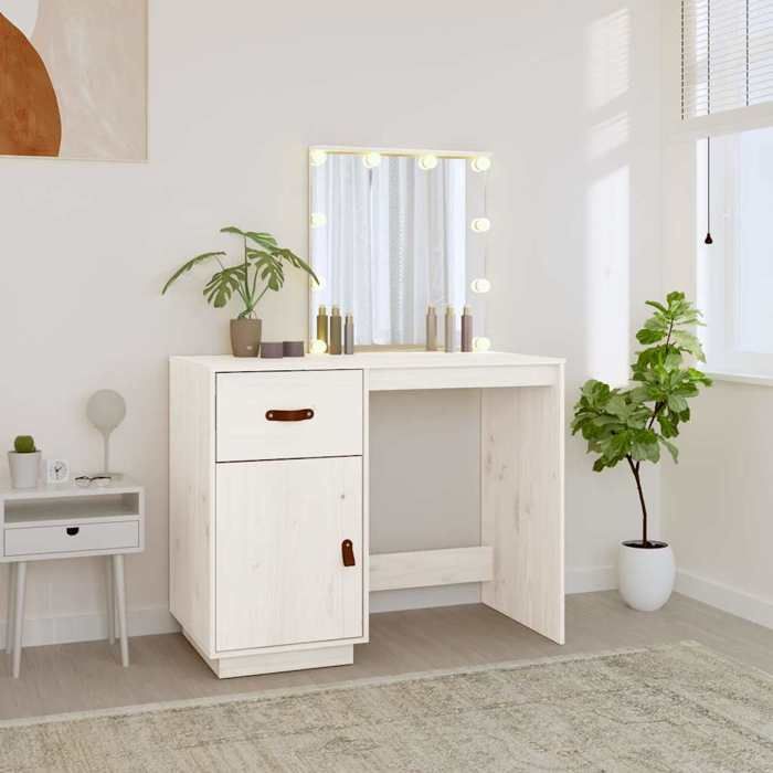 MGH - TOP coiffeuse/Table de maquillage - 1 femme - avec LED - Blanc 95x50x1335 cm Bois de pin massif FR216 MGH - TOP coiffeuse/Table de maquillage - 1 femme - avec LED - Blanc 95x50x1335 cm Bois de pin massif FR216