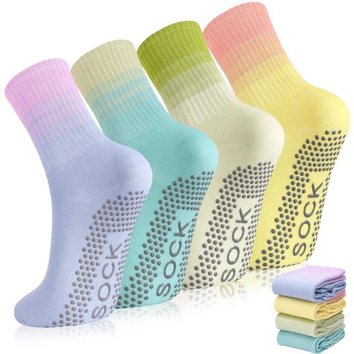 Chaussettes de Pilates antidérapantes femme - Longues adhérentes colorées sport Yoga ballet fitness danse entraînement pieds