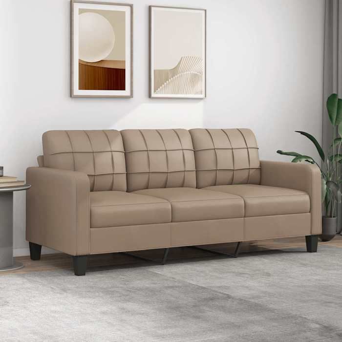 Canapé 3 places - vidaXL - Similicuir - Cappuccino - 180 cm - 198x77x80 cm - Cadre en métal - Confortable