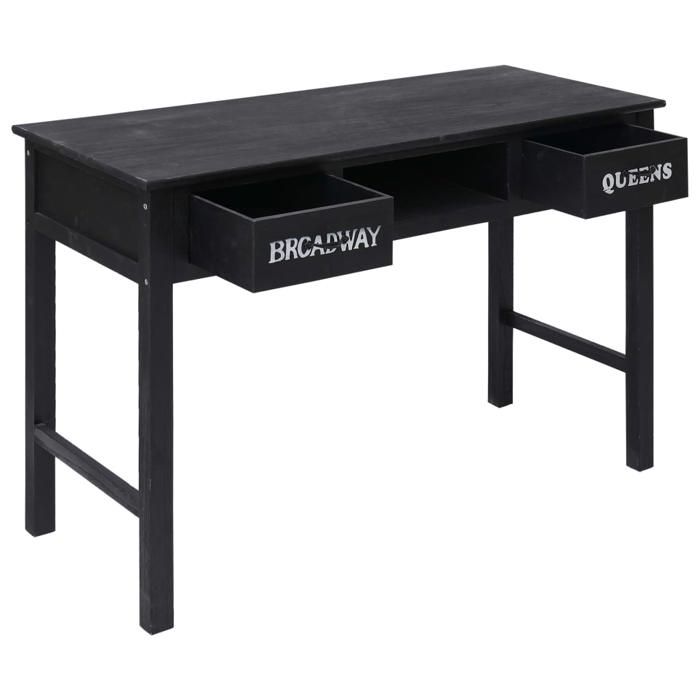 Table console en bois - GKO - 110x45x76 cm - Noir et blanc - 2 tiroirs - Compartiment ouvert - Surface polie