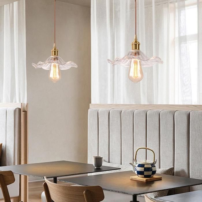 WOTTES Lot de 2 Lustres Suspensions Luminaires en Verre Moderne Transparent Fleurs Lampe Suspendue Vintage Laiton Doré pour Salon