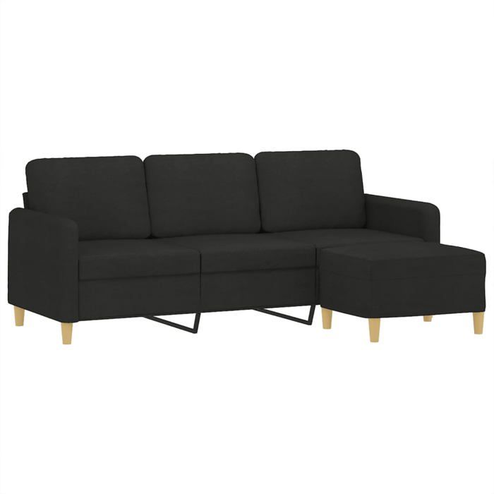Canapé 3 places avec repose-pieds - SOLOMOON - Noir - 198x77x80 cm - Repose-pieds 60x50x41 cm - Tissu polyester