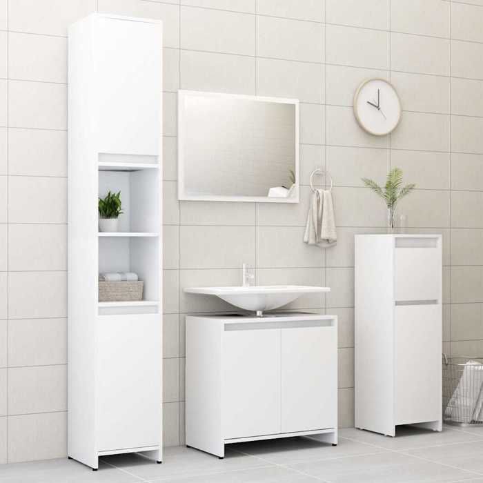 Armoire de salle de bain - MEUBLECHIC - Blanc - 30x30x95 cm - Bois dingénierie - 2 compartiments - 1 tiroir - 1 porte