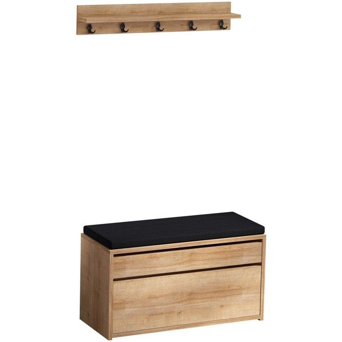 Ensemble banc dentrée et patère murale effet chêne - Lugo Ensemble banc dentrée et patère murale effet chêne - Lugo
