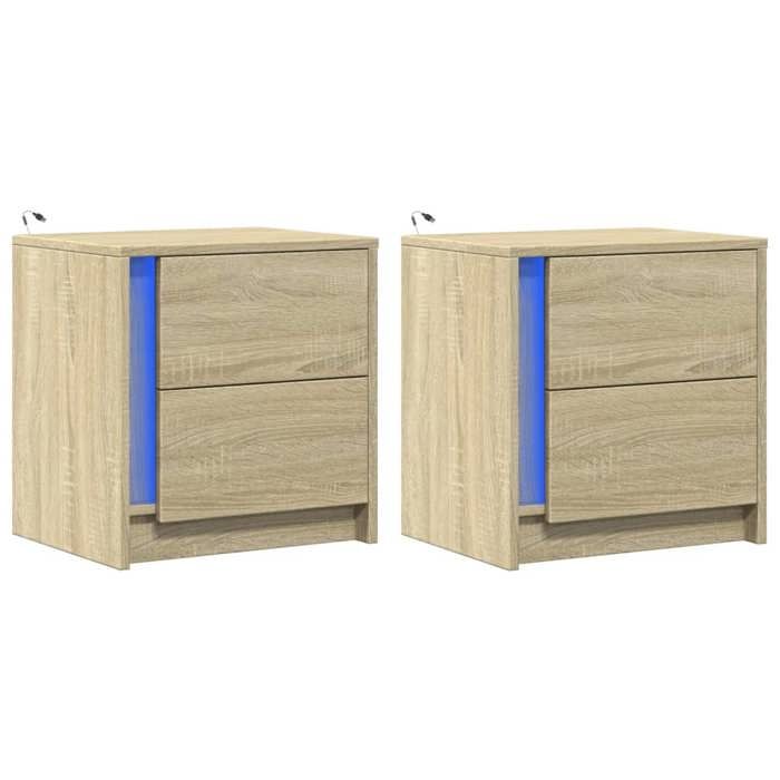 Armoires de chevet et lumières LED 2 pièces Tables intérieure desgin contemporain chêne sonoma - (43x34x45 cm) sH121l