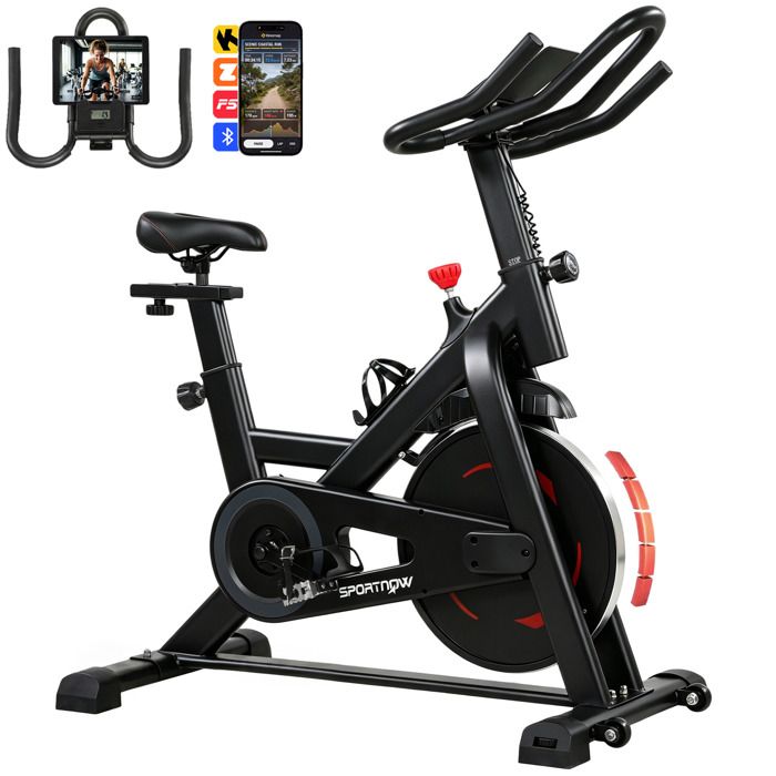 Vélo dappartement - SPORTNOW - résistance magnétique réglable APP connectez écran LCD - acier - 1115x525x1145cm - noir