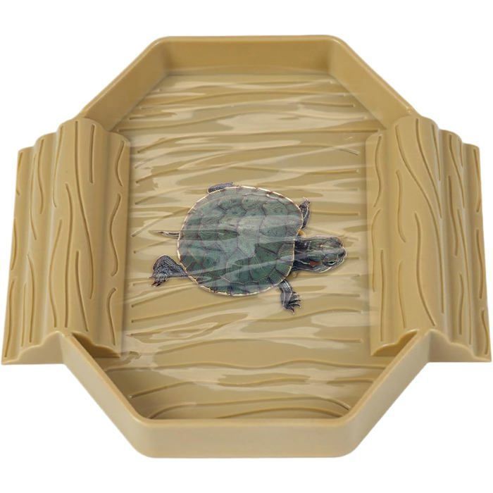 Bassin À Eau pour Tortue - Bol Anti-Dérapant pour Reptiles - Baignoire Décorative avec Rampe pour Tortues Lézards Accessoire