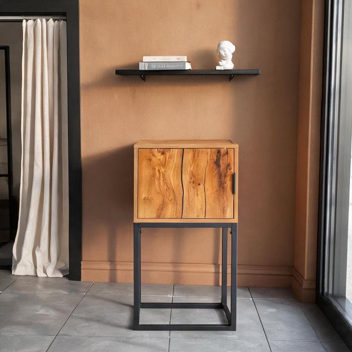 Console d’entrée en bois naturel et acier style industriel 40x30x76 cm avec rangement