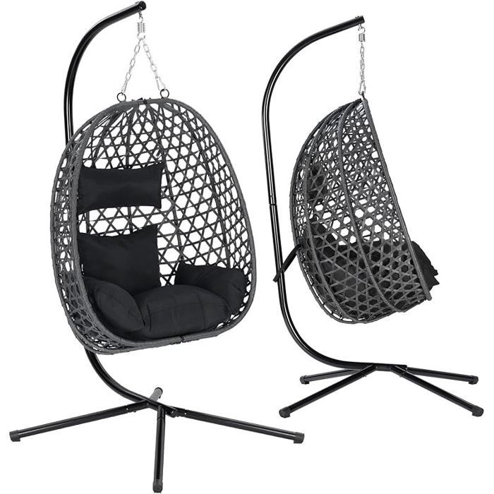Fauteuil Œuf Suspendu Chaise Hamac Balançoire avec Support en Métal Coussin de Siège et Appui-tête Charge 150 kg 102x100x196cm