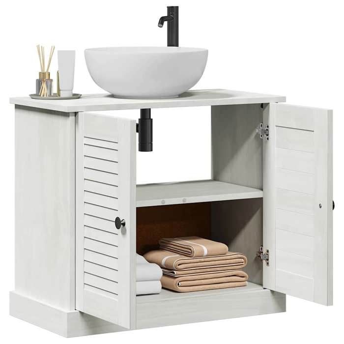 Meuble sous évier VIGO - COCO - bois de mangue massif - blanc et blanc - blanc et blanc antique - 2 portes - 2 étagères&49709