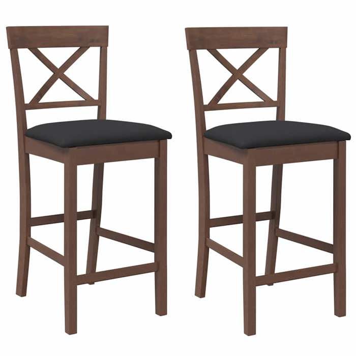 Les SoldesTabourets de bar avec coussins (Tabourets Cuisine - (2 pcs) - 2 personnes -) en bois massif marron et caoutchouc(41x46