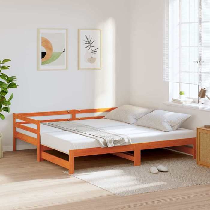 SALE 2026 Stable Structure de lit Simple Brun - Lit de jour et lit gigogne sans matelas 80x200cm - bois massif 70146179